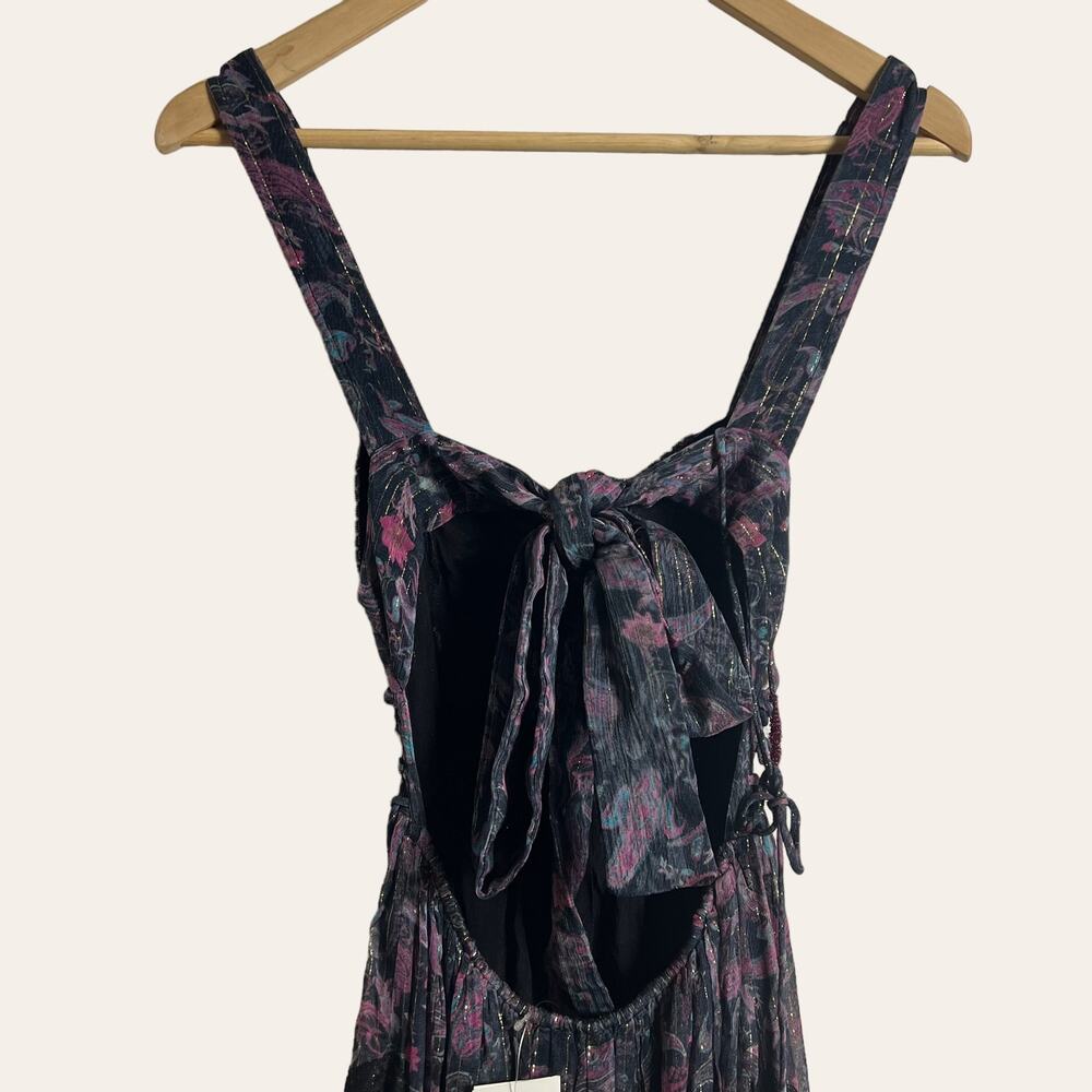 Rococo Sand Nott Sweetheart Tiered Metallic Purple Paisley Maxi Dress Size S - Picture 10 of 14